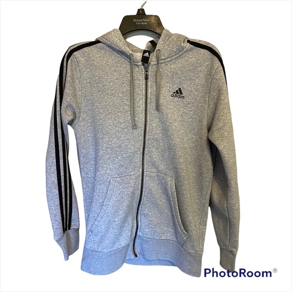 Adidas Men's Essentials Full Zip Fleece Hoodie Sweatshirt Gray Black Small - Picture 1 of 6